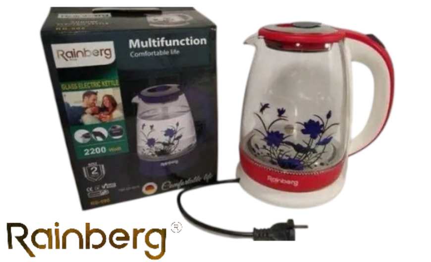 Электрический чайник Rainberg RB 998 с LED подсветкой стеклянный с рисунком. RB 998 фото